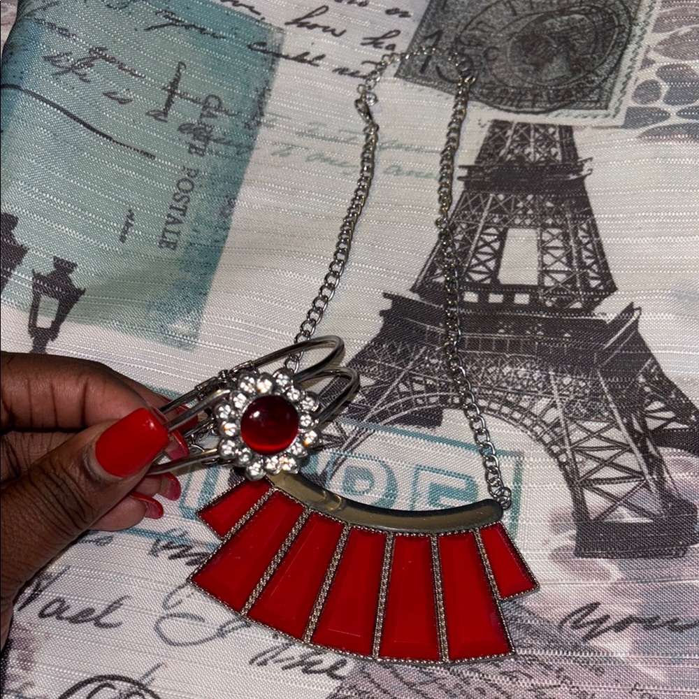 Red & Silver Statement Necklace and Sparkling Bracelet Set